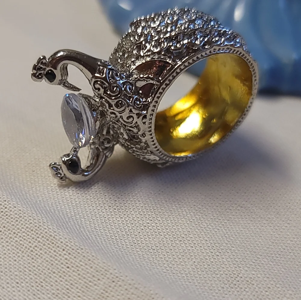 Double Peacock Ring Two Tone Cocktail